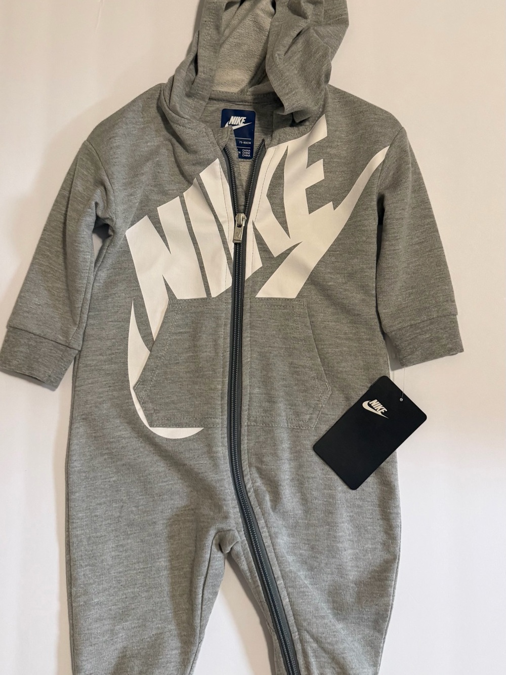 Nike Gray and White Hooded Zip-Up One-Piece for Kids